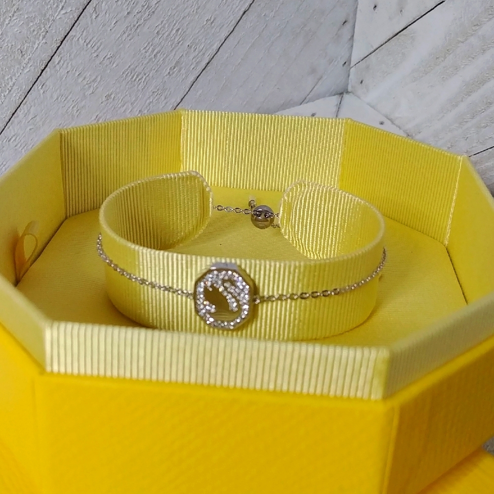 NEW Swarovski Silver Bracelet with Crystal Charm and Textured Band